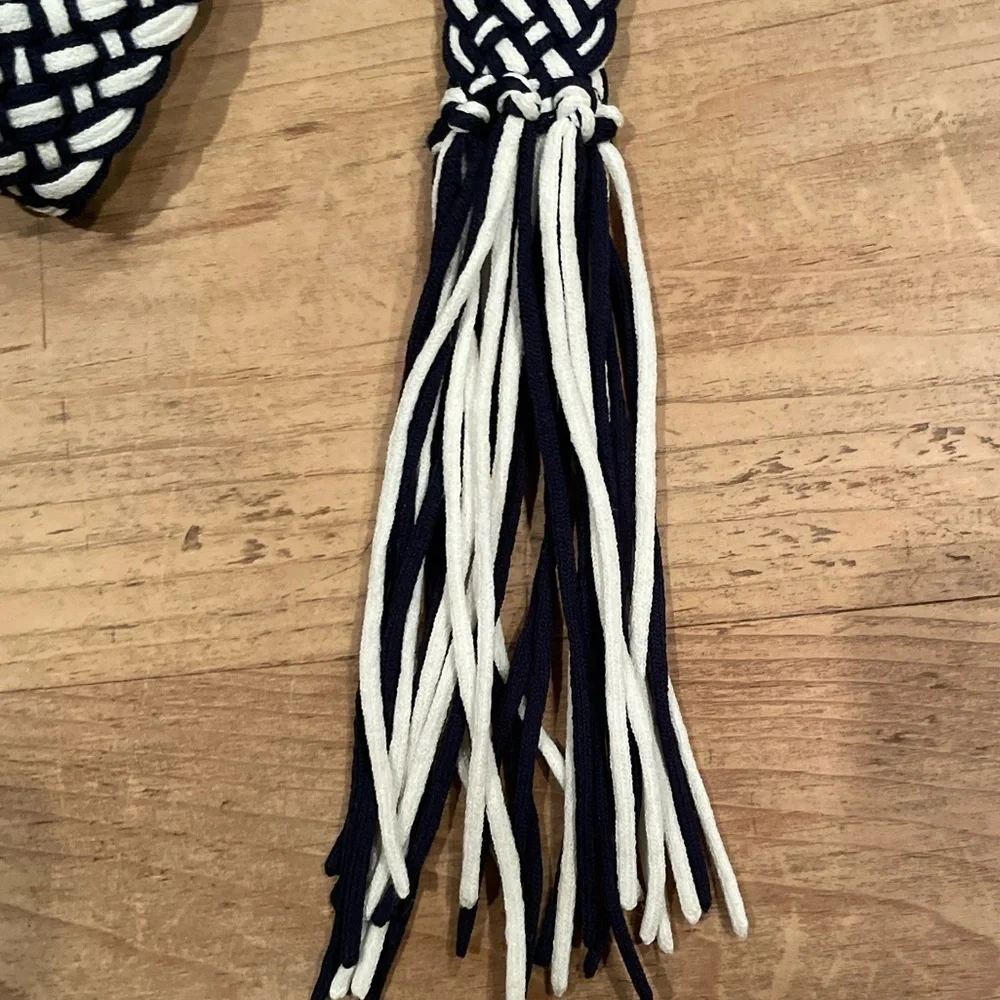 Blue & White Braided Fringe Gold Hardware Buckle belt Western Boho Casual OS - Picture 3 of 6